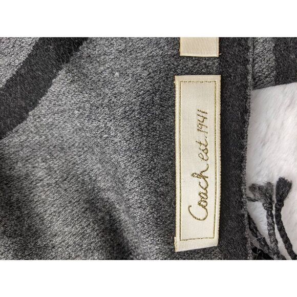 Coach Gray Black 100% Merino Wool Scarf w Fringe - Picture 6 of 11